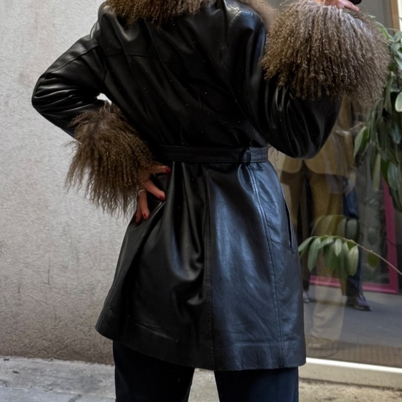 Vintage Mongolian Afghan Coat Charlotte Simone Style M Leather & Fur Shearling - Picture 6 of 9